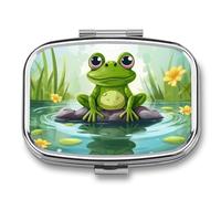 Frog in A Pond Travel Pill Organizer - Daily Pill Box to Hold Vitamins, Portable Pill Case Cod Liver Oil Storage Box with 2 Compartment for Pocket Purse