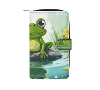 Frog in A Pond Wallet for Men Women PU Leather Wallet Long Wallets Bifold Wallets with 12 Card Holder