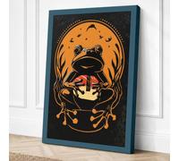 Frog in Autumn Moon Rustic Canvas Wall Art Print 24x16 Inch (61 x 41 cm)