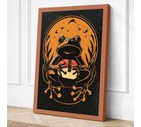 Frog in Autumn Moon Rustic Canvas Wall Art Print 24x16 Inch (61 x 41 cm)