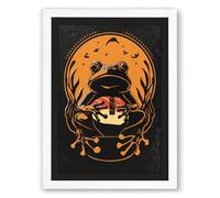 Frog in Autumn Moon Rustic Framed Wall Art Print A1 (84.1×59.4cm) White, Wall Decor for Living Room, Bedroom, Office & Home, Ready to Hang, Art Gift