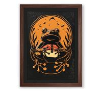 Frog in Autumn Moon Rustic Framed Wall Art Print A4 (29.7×21cm) Walnut, Wall Decor for Living Room, Bedroom, Office & Home, Ready to Hang, Art Gift