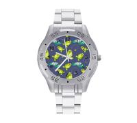 Frog in Lotus Pond Men's Watches Stainless Steel Watch Strap Analog Quartz Watch Business Wristwatches