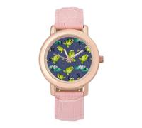 Frog in Lotus Pond Womens Elegant Watch Analogue Quartz Watch Leather Band Wristwatch