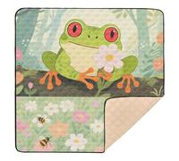 Frog in Meadow Pattern Soft Foam Baby Playmat for Indoor Outdoor Portable Kicking Mat for Baby Toddler Infant, 50'' x 50''