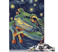 Frog in Starry Night Style Puzzle Difficult Challenge 100 Percent Recycled Cardboard Jigsaw Puzzle for Women Men 500pcs (52x38cm)