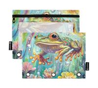 Frog in The Water Binder with Zipper with Clear Window Zipper Pencil case in Assorted Colors inch Binders 3 Ringing for Classroom School Office Supplies Multicolored 2 PCS