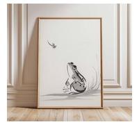 Frog Ink Wash Wall Art, Minimalist Japanese Zen Style Poster, Black and White Animal Print (Unframe-style,30L x 20W)