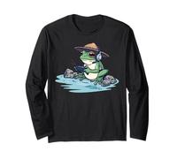Frog Japanese Gamer Frog Gaming Playing Samurai hat Kawaii Long Sleeve T-Shirt