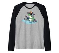 Frog Japanese Gamer Frog Gaming Playing Samurai hat Kawaii Raglan Baseball Tee