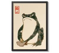 Frog, Japanese Wall Art, Woodblock Poster (A4 Black)