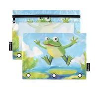 Frog Jumping on The Lily Pads Ringing Binder Pocket with Clear Window Ringing folders with Pockets with Zipper Reinforced Grommets Three Binder for Office Supplies Multicolored 2 PCS