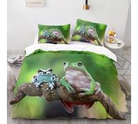 Frog King Size Duvet Cover Frog Bedding Set Soft Comfy Microfiber 3D Print Children Quilt Cover 230x220 + 2 Pillowcases with Zipper, d1498