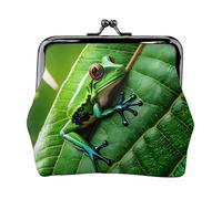 Frog Leaf Print Leather Purse for Women Mini Wallet Small Bag for Keys Cards Lipstick
