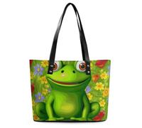 Frog Leather Tote Bag for Women Work Shoulder Purses with Zipper Waterproof Large Computer Shoulder Bag Fashion Ladies Shoulder Handbag Reusable Shopping Bags