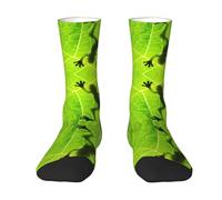 Frog Leaves Color-Clash Mid-Calf Socks - Bold Full-Print Design With Black Toe Contrast For Unmatched Style And Comfort