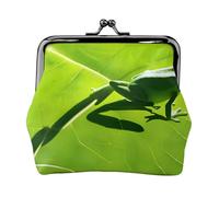 Frog Leaves Full Double-Sided Printed Pattern Women's and Girls' Fashionable Leather Kiss Lock Coin Purse Card Bag