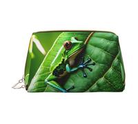 Frog Leaves Leather Hand-Held Zipper Makeup Bag Storage Bag Portable Lipstick Pouch Toiletry Bag