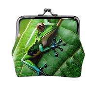 Frog Leaves Print Charm and Versatile Coin Purse Exquisite Waterproof Kiss Lock Wallet for Keys Cards