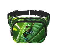Frog Leaves print Fanny Pack Waist Packs with Extender for Men Women, Waist Bag Hip Pack with Zipper Pockets, Black, One Size