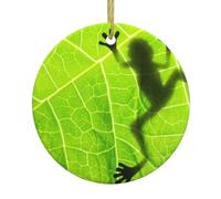 Frog Leaves Print Round Xmas Ornaments, Christmas ceramic pendant Hanging for Xmas Tree Home Indoor Outdoor Decor