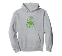 Frog Life: Whimsical Amphibian Pond Scene for Nature Lovers Pullover Hoodie, Adult Unisex, Heather Grey, XXL