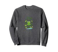 Frog Life: Whimsical Amphibian Pond Scene for Nature Lovers Sweatshirt, Adult Unisex, Dark Heather Grey, M