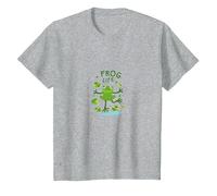 Frog Life: Whimsical Amphibian Pond Scene for Nature Lovers T-Shirt, Kids, Heather Grey, 12 Years