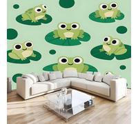 Frog Lotus Leaf Mural Wallpaper 3D Effect Painting Cartoon Non-Woven Self-Adhesive Wallpaper Removable Large Photo Sticker TV Background Wall Decor for Living Room Bedroom 430x300 cm