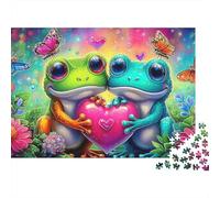 Frog Love1000 Pieces Premium Cardboard Frog Couple Jigsaw Puzzle Collection Adults Teens 12-18 Years Fun Game Mind Relaxation Gift 52x38cm/1000pcs