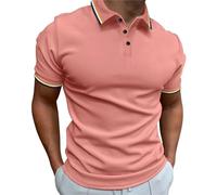 Frog Men's Spring and Summer Plain Stand Collar Shirt Short Sleeve Casual T-Shirt Sports Watch Men, Red (watermelon red), XXX-Large