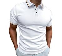 Frog Men's Spring and Summer Plain Stand Collar Shirt Short Sleeve Casual T-Shirt Sports Watch Men, White, XXL