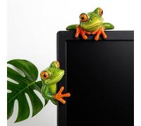 Frog Monitor Decorations, Set of 2 - Funny Resin Green Desk Ornament Figurines for Computer, Office or Home - Cute Climbing Frogs for Screen, Picture Frame or Cubicle Display - Quirky Gift Idea