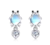Frog Moonstone Earrings Sterling Silver Dangle Drop Earrings Studs Animal Heart Jewelry for Women Girls