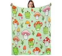 Frog Mushroom Blanket, Aesthetic Frog Mushroom Gifts for Girls Women Teens, Cozy Soft Lightweight Kawaii Green Throw Plush Blanket, Cute Frogs Mushroom Decor Stuff, 50x60 inch