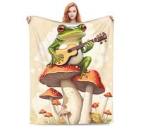 Frog Mushroom Blanket Gifts for Kids Funny Frog Play Guitar Flannel Throw Blankets Soft Comfy Lightweight for Home Decor Couch Bed Sofa 80x60 Inches