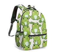 Frog Mushroom Graphic Backpack 16 Inch Whimsical Magical Forest Print Bag for Kids School Colorful Nature Illustration (02)