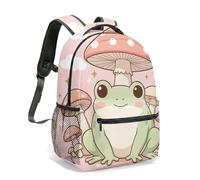 Frog Mushroom Graphic Backpack 16 Inch Whimsical Magical Forest Print Bag for Kids School Colorful Nature Illustration (04)