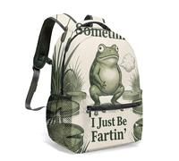 Frog Mushroom Graphic Backpack 16 Inch Whimsical Magical Forest Print Bag for Kids School Colorful Nature Illustration (08)
