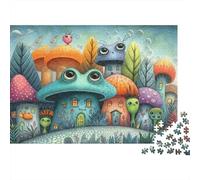 Frog Mushroom Houses 1000 Pieces Jigsaw Puzzles Whimsical Sprites Art Thick Cardboard for Family Stress Relief 70x50cm/1000pcs
