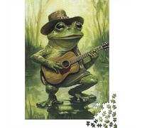 Frog Musician in Hat-3 1000-Piece Adult Jigsaw Puzzle, 70x50cm/1000pcs, A Relaxed Project for Colder Days; Clean White Card Pieces for Sorting