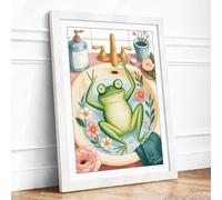 Frog on a Plate Boho Framed Wall Art Print A1 (84.1×59.4cm) White, Wall Decor for Living Room, Bedroom, Office & Home, Ready to Hang, Art Gift