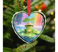 Frog on Giant Lily Christmas Ornaments - Heart Christmas Tree Decorations with Red String, Winter Holiday Keepsake Pendant for Fireplace, Mantel, Wreath Holiday Party Decor (3.1 Inch)