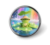 Frog on Giant Lily Lapel Pin Brooches Round Fashion Brooch Pin Cute Button Badges Alloy Button Pins Enamel Pins Metal Pinback for Hat Shirt Clothing Bags