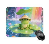 Frog on Giant Lily Mouse Pad Cute Square Mouse Mat Leather Non-Slip Rubber Base Mousepad Waterproof Computer Mouses Pad for Laptop Wireless Mouses Keyboard Home Office 20 * 25cm