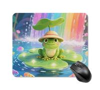Frog on Giant Lily Mouse Pad Cute Square Mouse Mat Leather Non-Slip Rubber Base Mousepad Waterproof Computer Mouses Pad for Laptop Wireless Mouses Keyboard Home Office 25 * 30cm