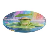 Frog on Giant Lily Round Area Rug Non Slip Backing Doormat Water Absorbent Plush Throw Low-Pile Non-Slip Floor Mat Carpet for Living Room Bedroom Entryway Nursery Room 80 * 80cm