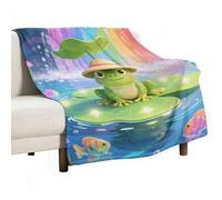 Frog on Giant Lily Soft Throw Blanket for Couch Lightweight Flannel Blanket for Sofa Couch Throw Bed Warm Cozy Decorative Blankets Fall Winter Decor 50"x60"