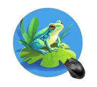Frog on Leaf Round Gaming Mouse Pad Non-Slip Rubber Base Mousepad Travel Office Mousepads for Desk Funny Waterproof Computer Mouse Mat Cute Laptop Mouspad 7.8x7.8 Inch