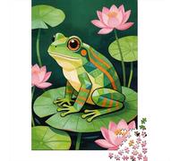 Frog on Lily Pad 1000 Pc Thickened Paper Puzzle Grown-Ups Relaxation Hobby Easy Store Engaging Teaser 38x26cm/1000pcs